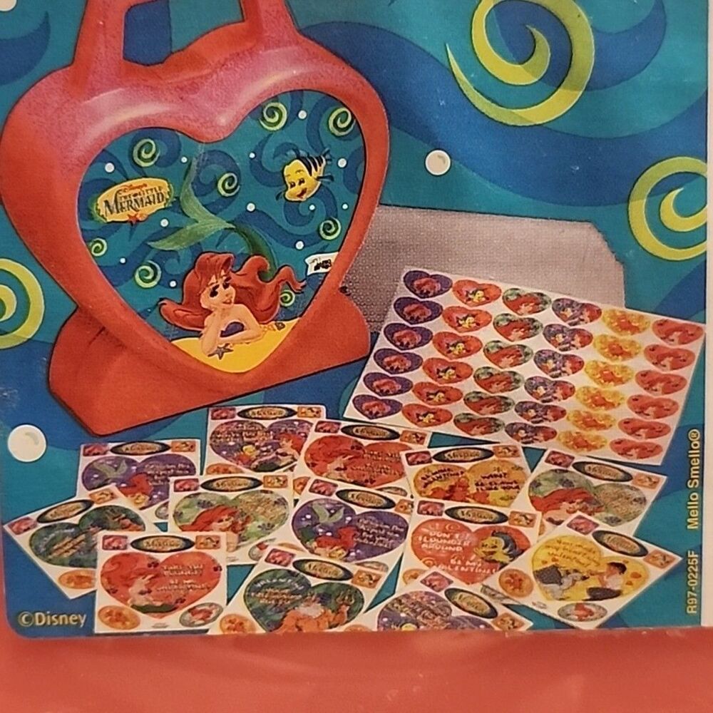 Vintage 32 Disney Little Mermaid Metallic Sparkle Valentine Sticker Kit W/ Case - Picture 5 of 5